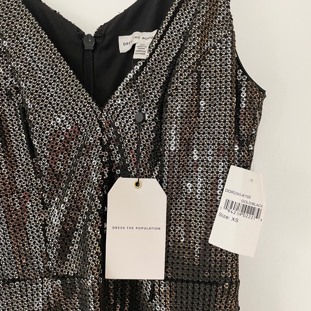 ✨NWT✨ DRESS THE POPULATION Harper Plunging Sequin Mermaid Gown Gold/Black - Picture 9 of 12